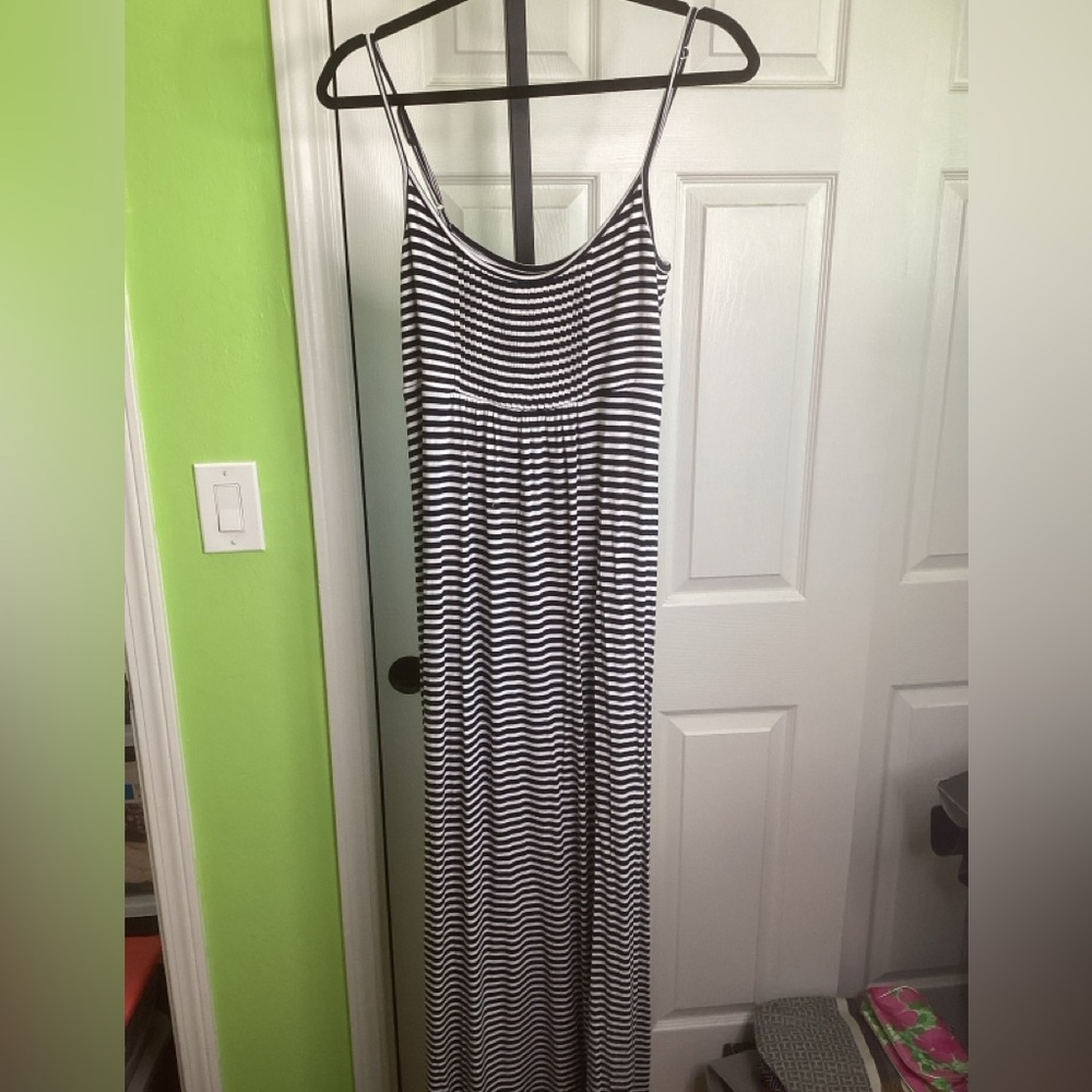 Calvin Klein Black and White Striped Maxi Dress, size 6